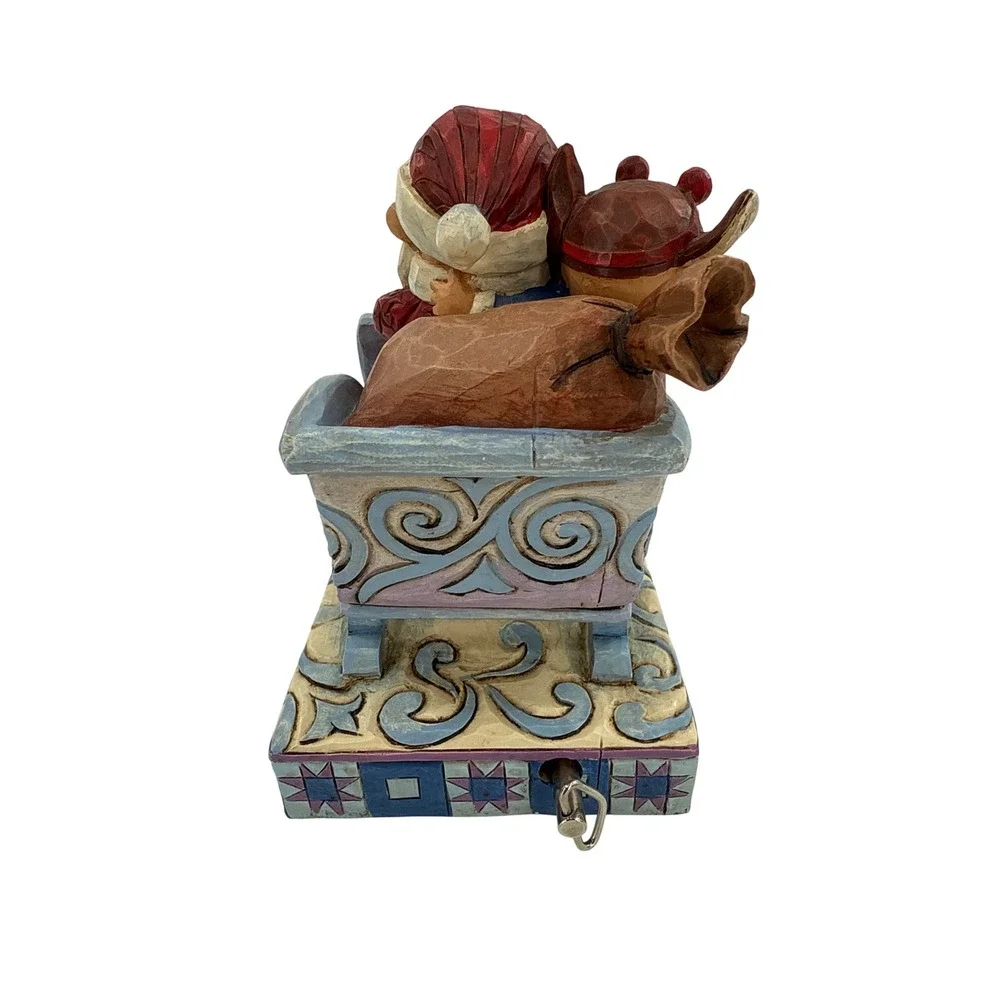 Jim Shore Rudolph Traditions Music Box Santa Sleigh Reindeer Plays Tune #4009803
